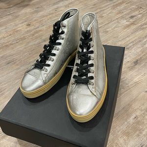 YSL/SLP MEN SILVER HIGH TOP SNEAKERS